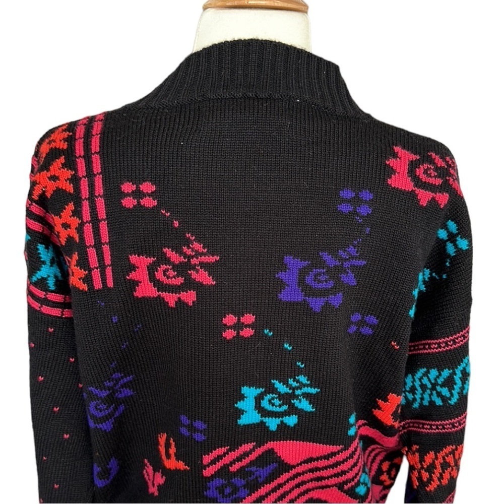 OSSI Skiwear Vintage Sweater 80s Wool Blend‎ Black Pullover Made in Hong Kong M - Picture 9 of 16